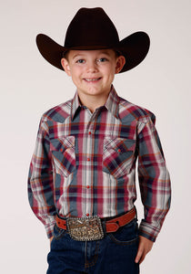 BOYS LONG SLEEVE SNAP HONOR PLAID WESTERN SHIRT