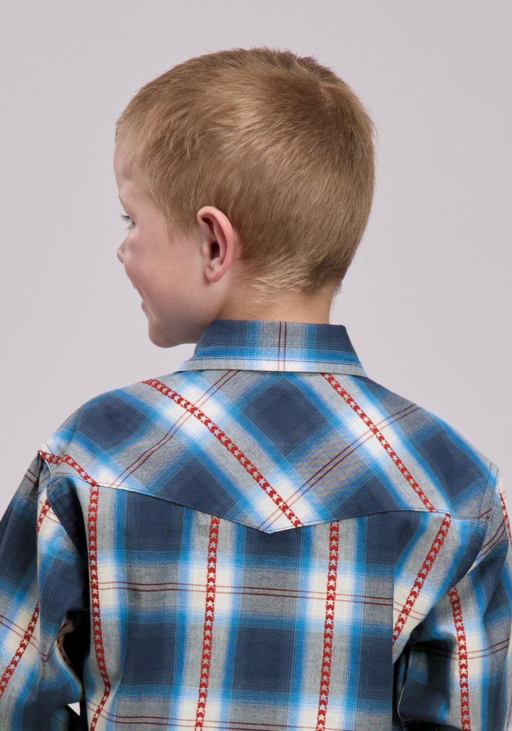 BOYS ROPER STAR DOBBY PLAID LONG SLEEVE SNAP SHIRT