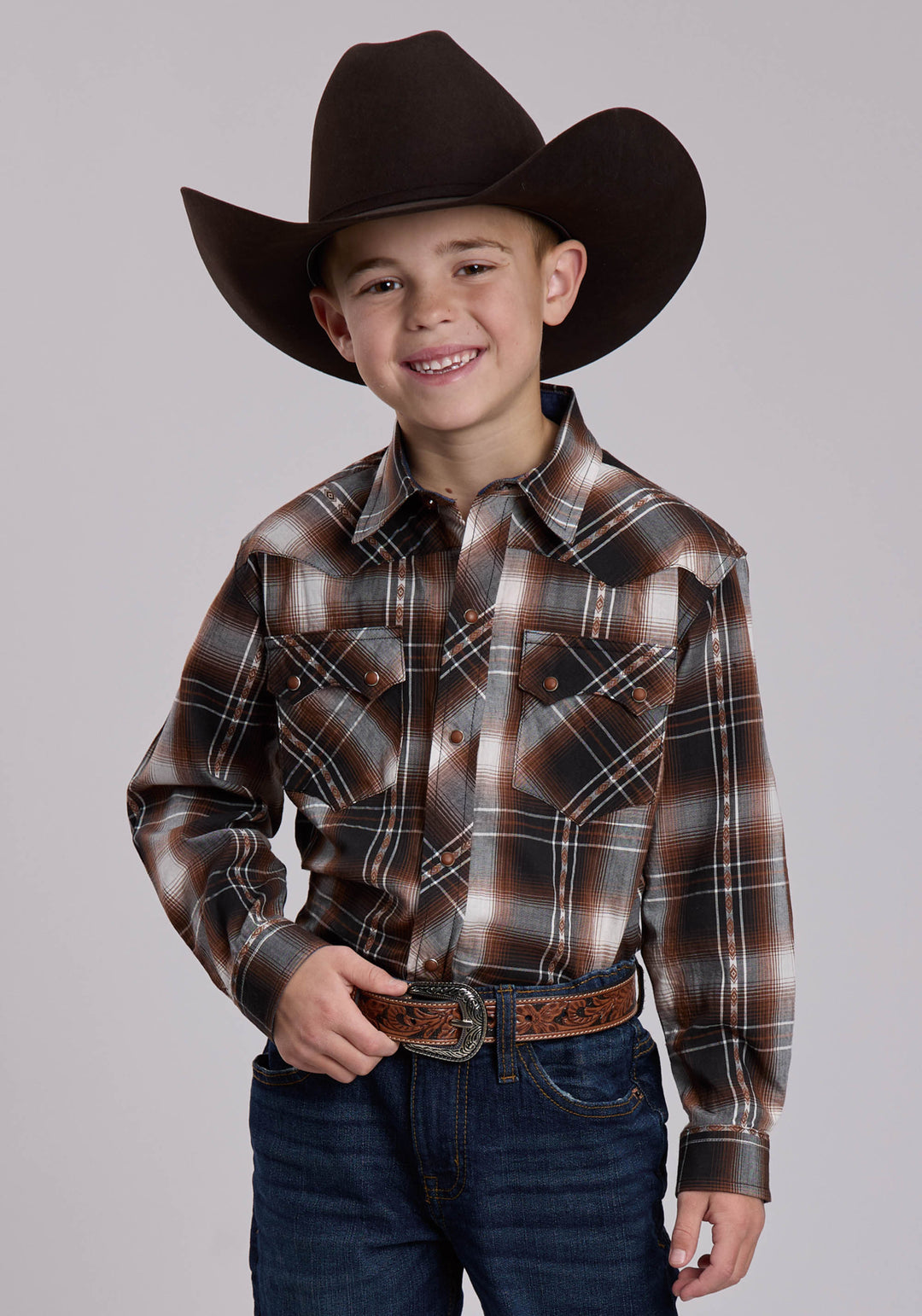 BOYS ROPER TRIPLE DIAMOND PLAID WESTERN SNAP SHIRT