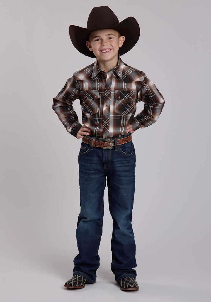 BOYS ROPER TRIPLE DIAMOND PLAID WESTERN SNAP SHIRT