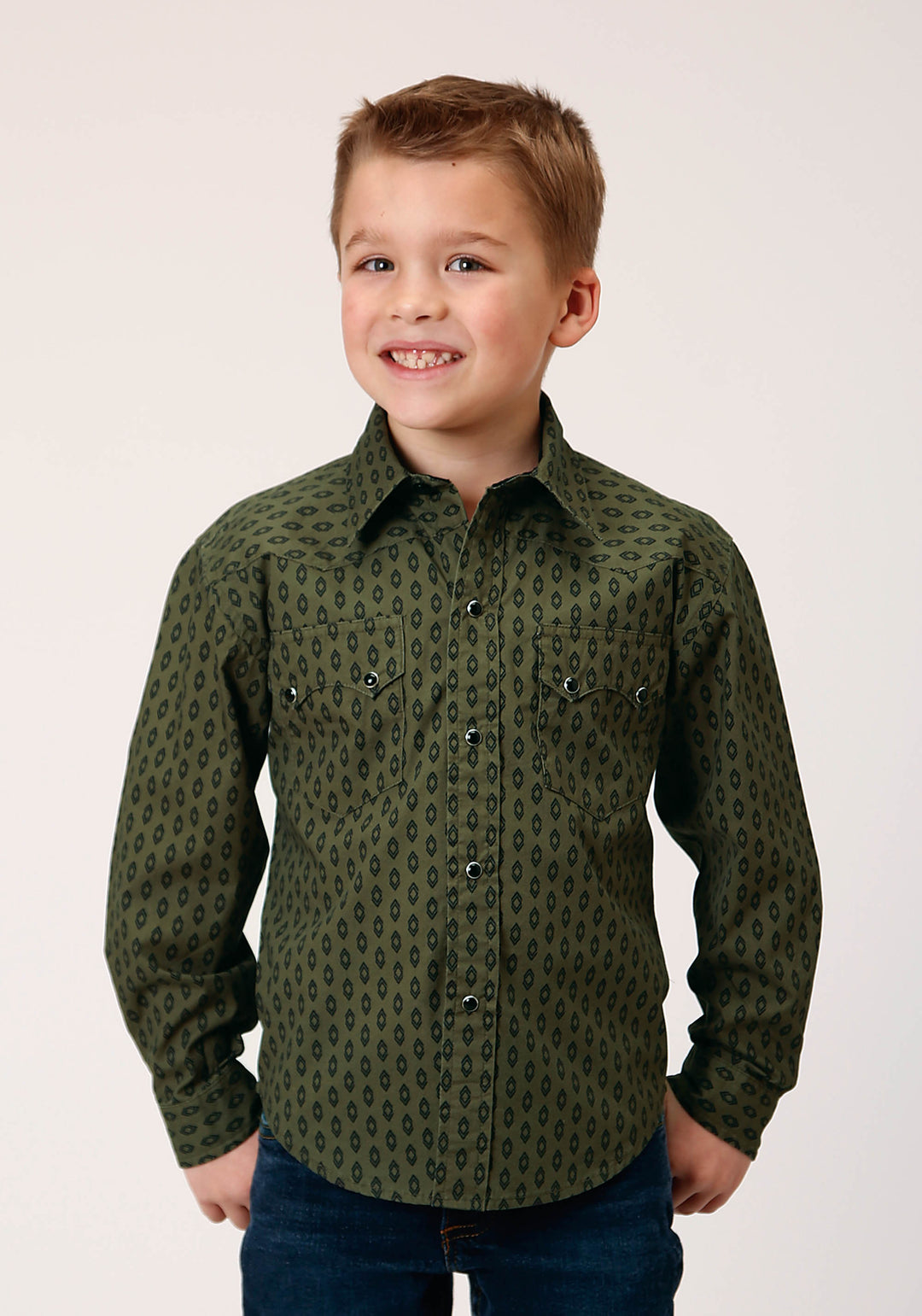 BOYS LONG SLEEVE SNAP DRYBRUSH DIAMONDS WESTERN SHIRT