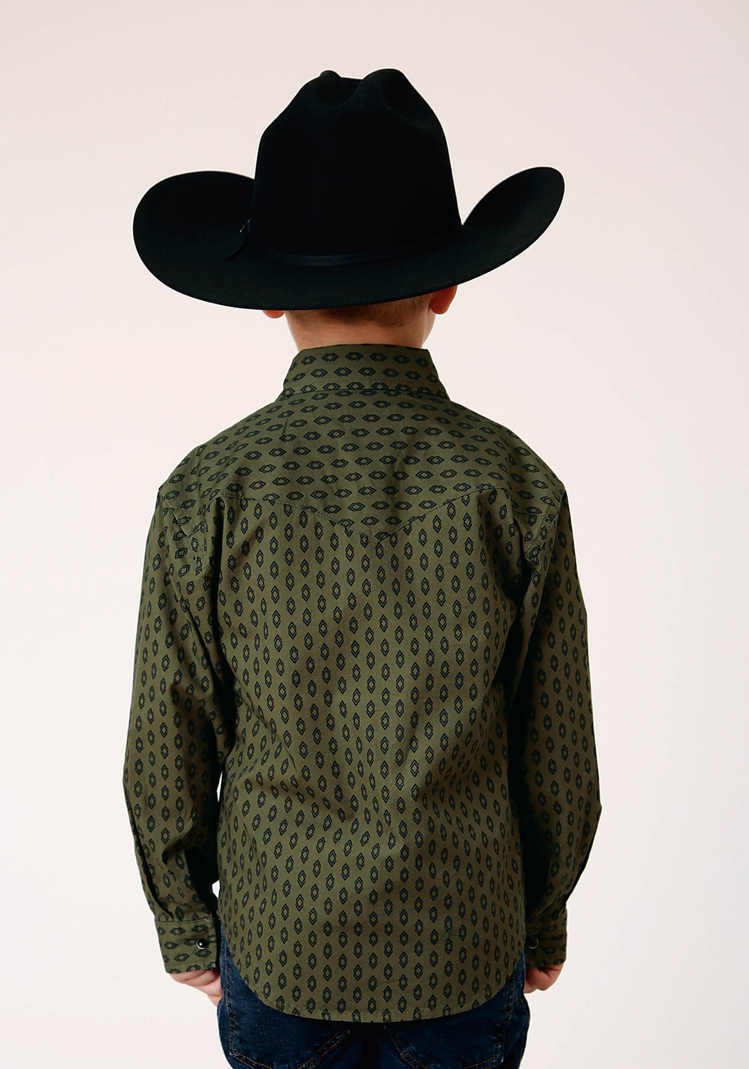 BOYS LONG SLEEVE SNAP DRYBRUSH DIAMONDS WESTERN SHIRT