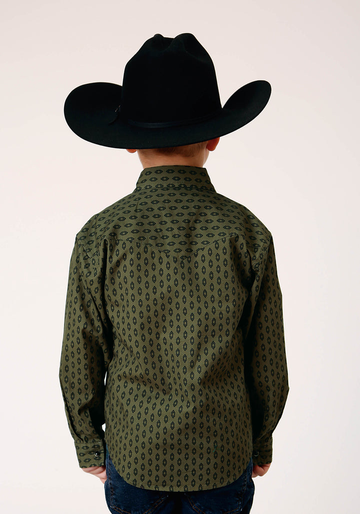 BOYS LONG SLEEVE SNAP DRYBRUSH DIAMONDS WESTERN SHIRT