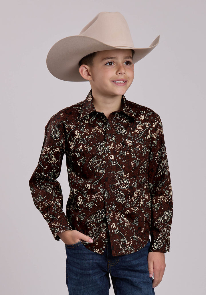 BOYS LONG SLEEVE SNAP BRILLIANT PAISLEY PRINT WESTERN SHIRT