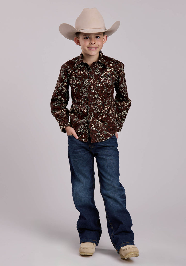 BOYS LONG SLEEVE SNAP BRILLIANT PAISLEY PRINT WESTERN SHIRT