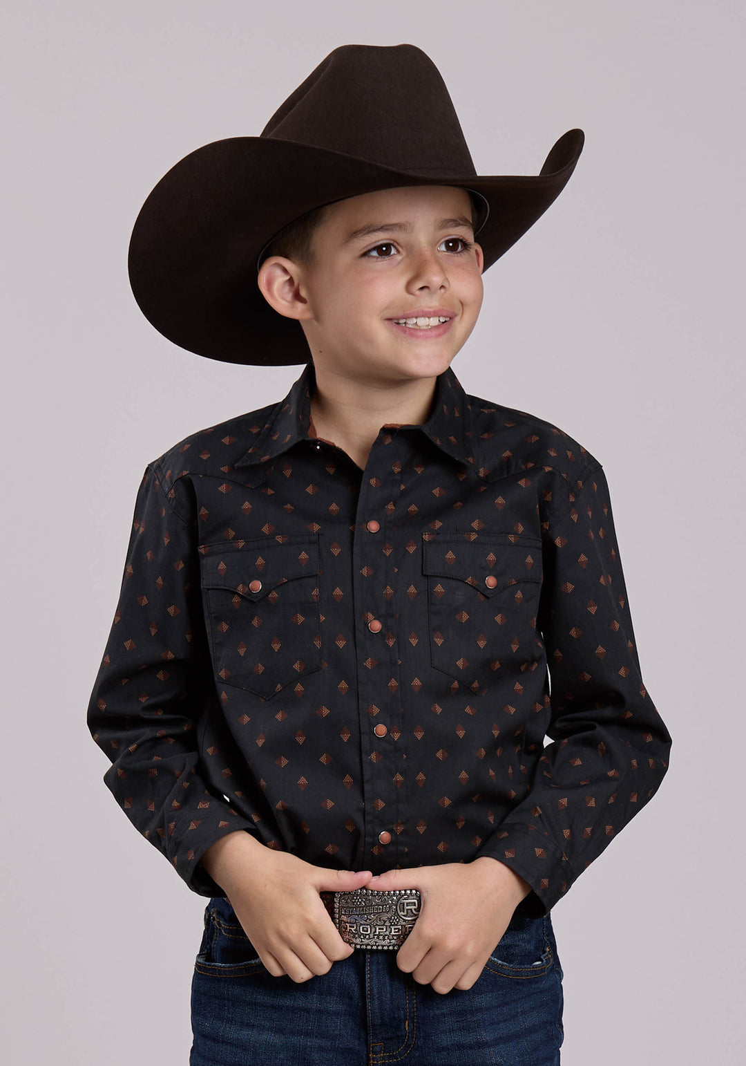 BOYS LONG SLEEVE SNAP AZTEC FOULARD PRINT WESTERN SHIRT