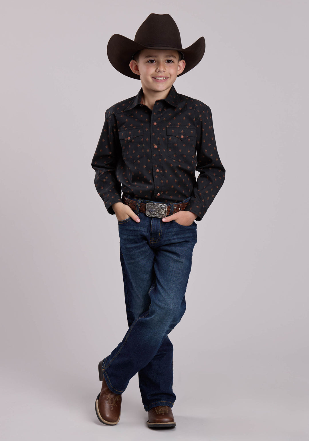 BOYS LONG SLEEVE SNAP AZTEC FOULARD PRINT WESTERN SHIRT