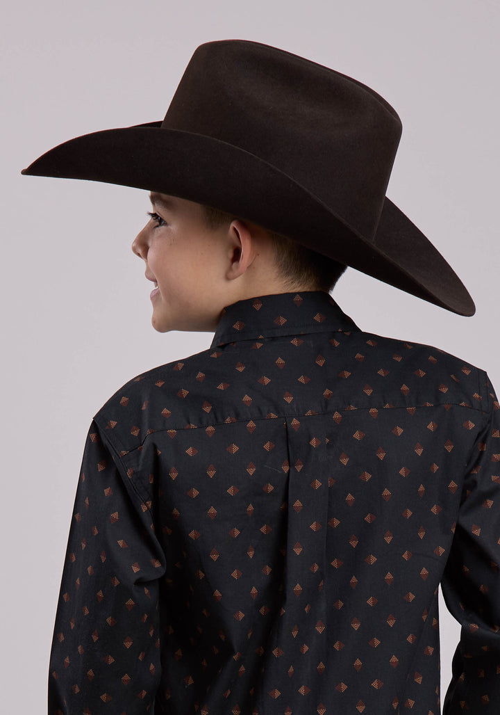 BOYS LONG SLEEVE SNAP AZTEC FOULARD PRINT WESTERN SHIRT