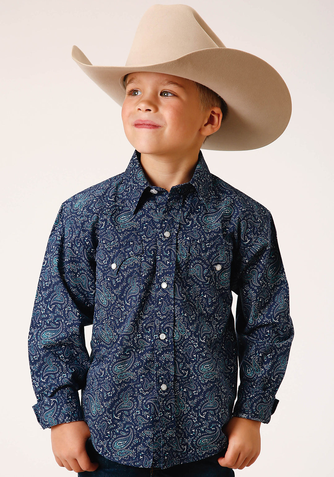BOYS LONG SLEEVE SNAP VINTAGE PAISLEY PRINT WESTERN SHIRT