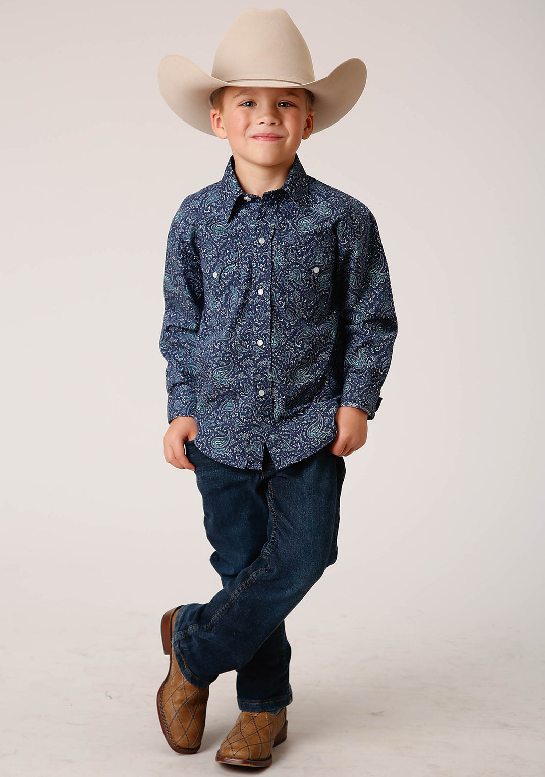 BOYS LONG SLEEVE SNAP VINTAGE PAISLEY PRINT WESTERN SHIRT