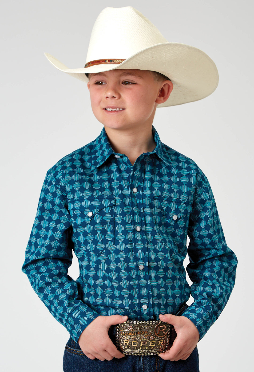 BOYS LONG SLEEVE SNAP SCRIBBLE PRINT WESTERN SHIRT