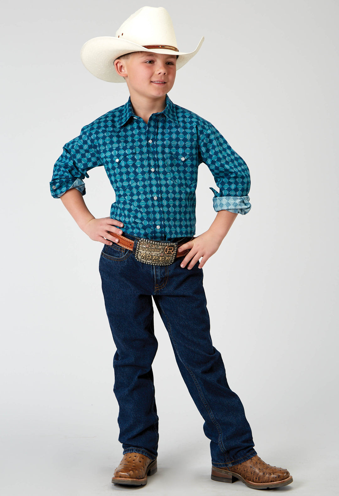 BOYS LONG SLEEVE SNAP SCRIBBLE PRINT WESTERN SHIRT