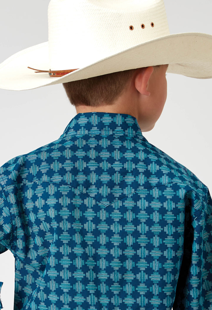 BOYS LONG SLEEVE SNAP SCRIBBLE PRINT WESTERN SHIRT