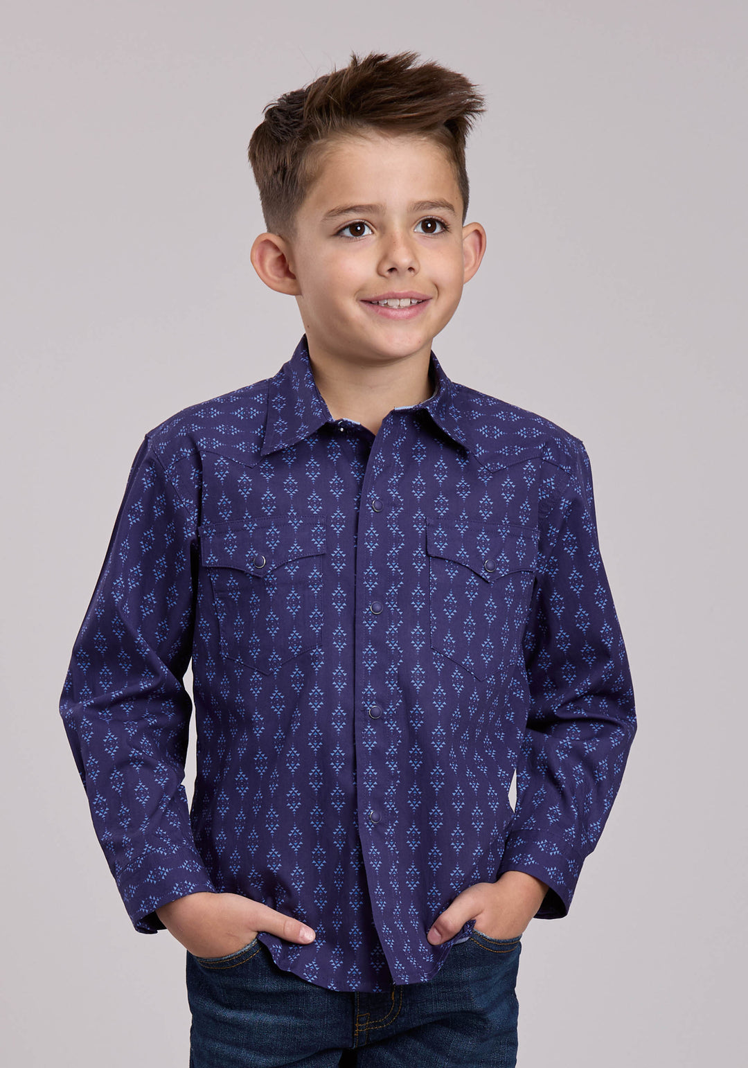 BOYS ROPER AZTECS PRINT LONG SLEEVE SNAP SHIRT