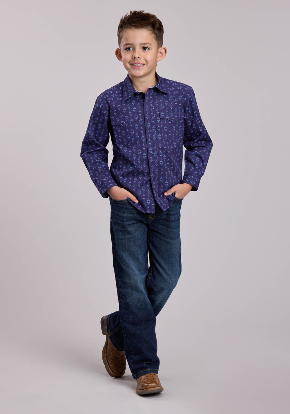 BOYS ROPER AZTECS PRINT LONG SLEEVE SNAP SHIRT