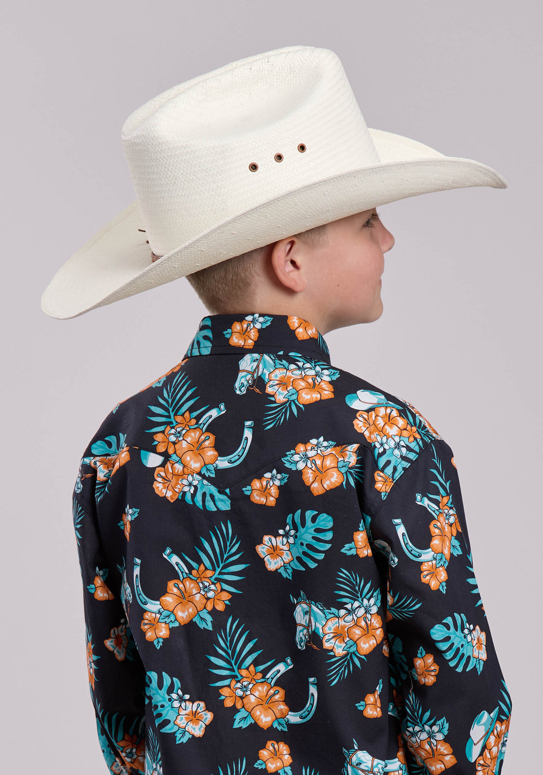 BOYS ROPER HAWAIIAN PRINT LONG SLEEVE SNAP SHIRT
