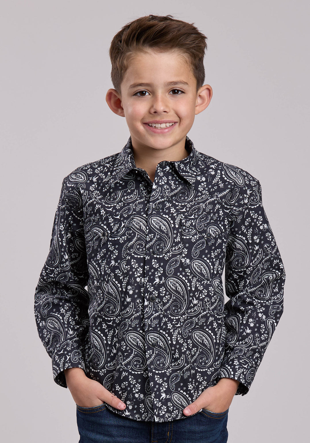 BOYS ROPER ARCHIVE PAISLEY PRINT LONG SLEEVE SNAP SHIRT