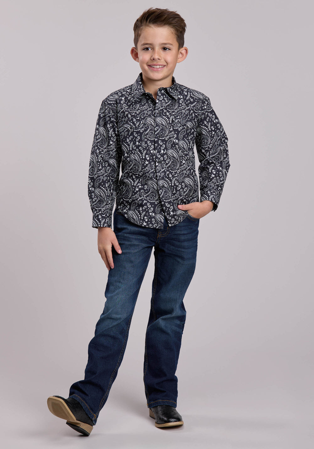 BOYS ROPER ARCHIVE PAISLEY PRINT LONG SLEEVE SNAP SHIRT