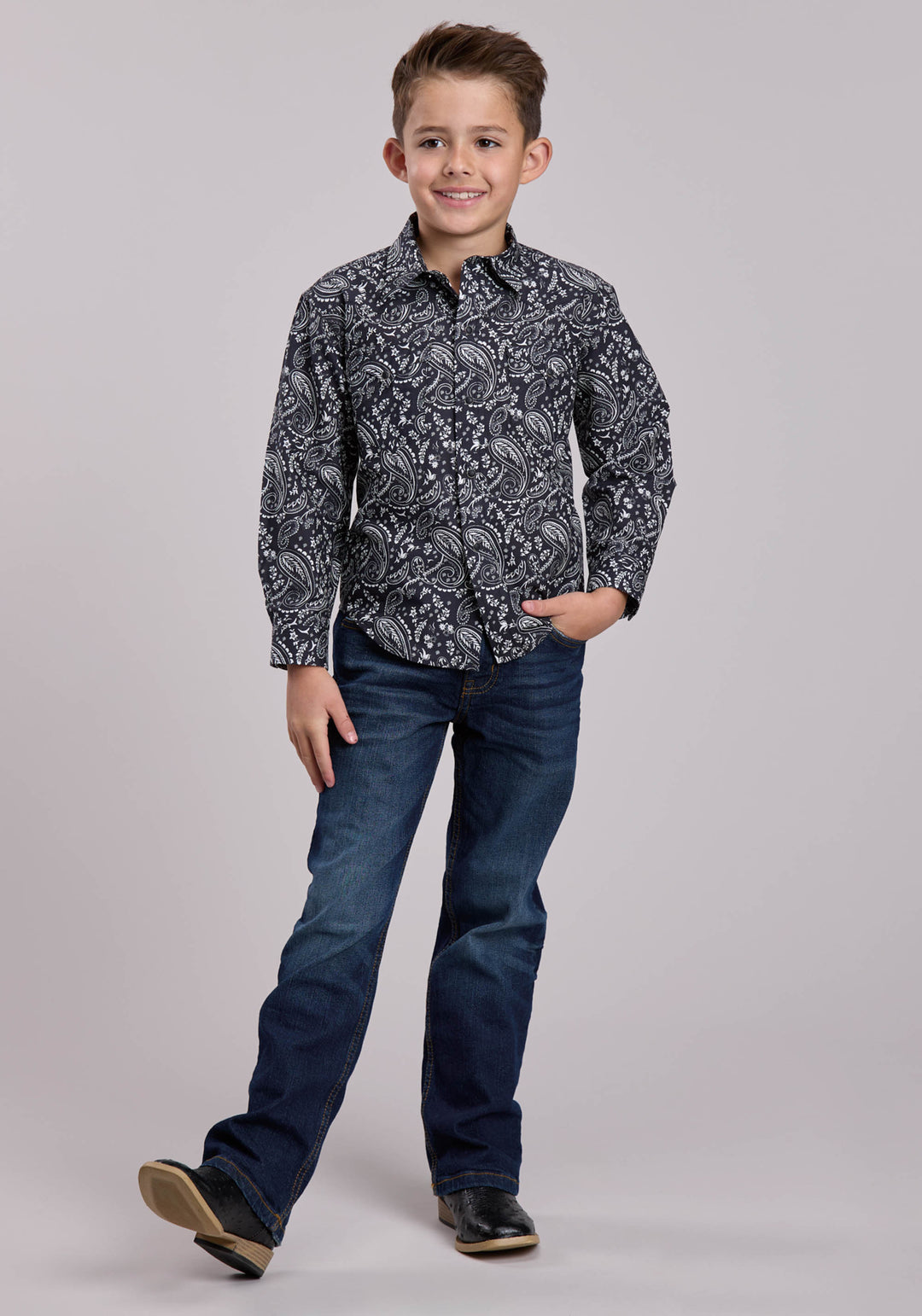 BOYS ROPER ARCHIVE PAISLEY PRINT LONG SLEEVE SNAP SHIRT
