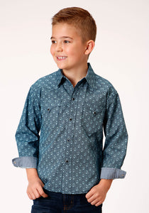 BOYS LONG SLEEVE SNAP PAISLEY GRID WESTERN SHIRT