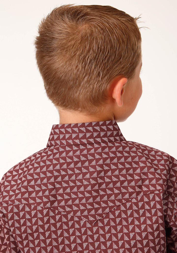 BOYS LONG SLEEVE SNAP RED SHADOW GEO WESTERN SHIRT