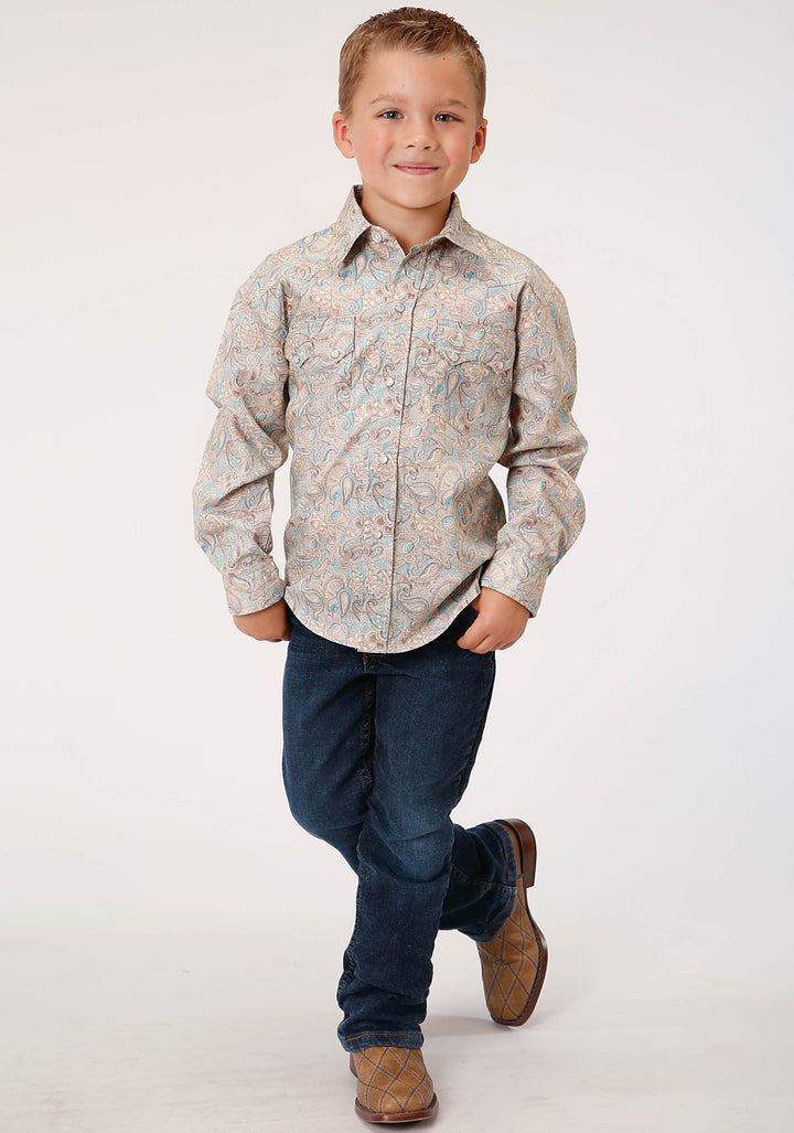 BOYS LONG SLEEVE SNAP DOT PAISLEY PRINT WESTERN SHIRT