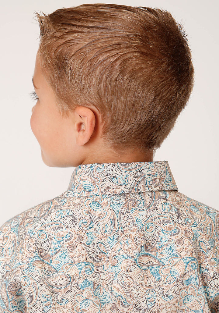 BOYS LONG SLEEVE SNAP DOT PAISLEY PRINT WESTERN SHIRT