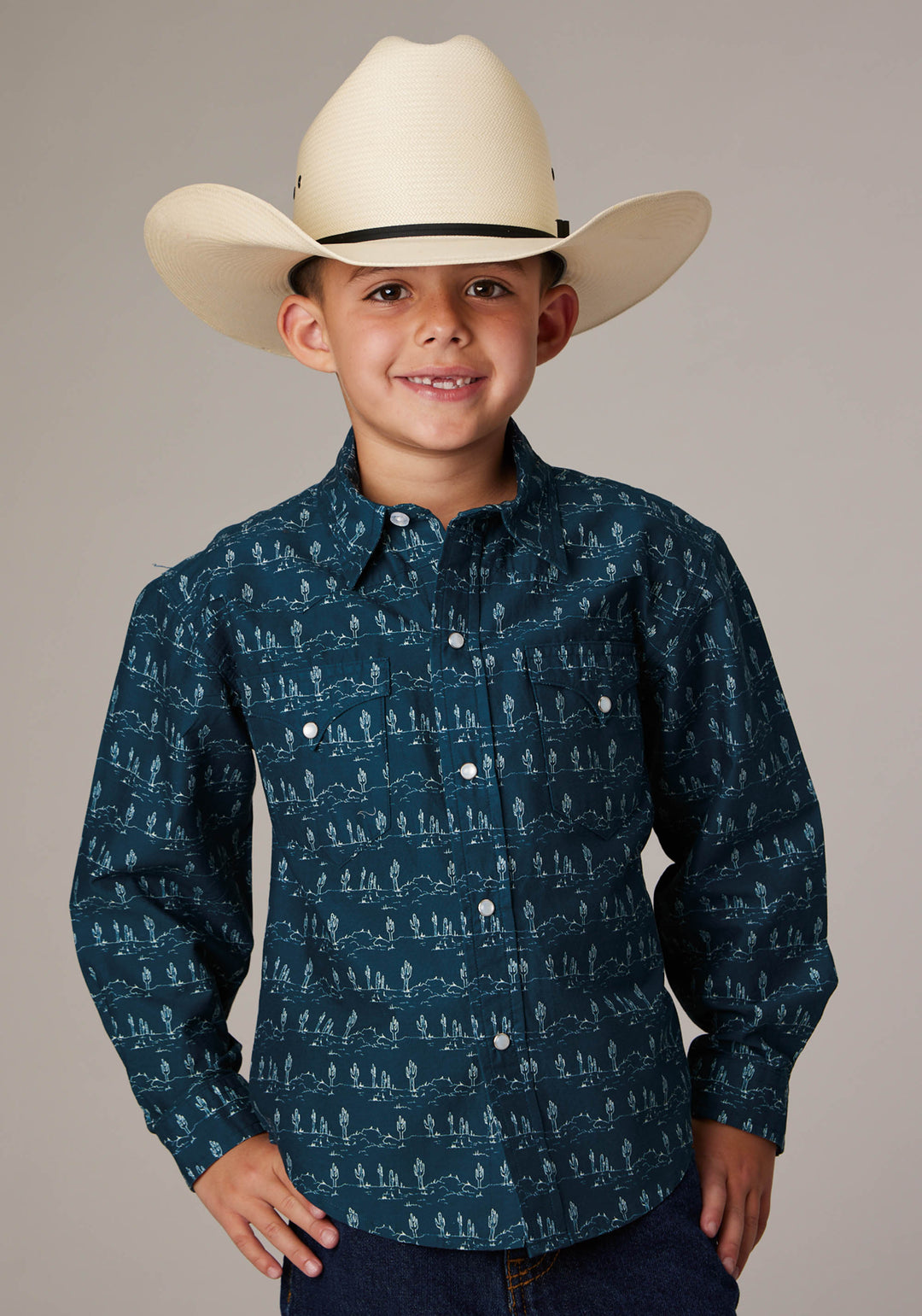 BOYS DESERT STRIPE PRINT LONG SLEEVE SNAP WESTERN SHIRT