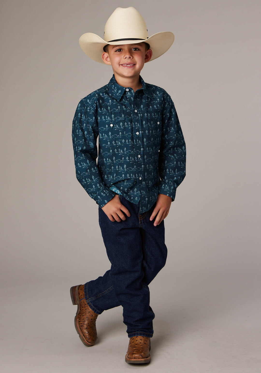 BOYS DESERT STRIPE PRINT LONG SLEEVE SNAP WESTERN SHIRT