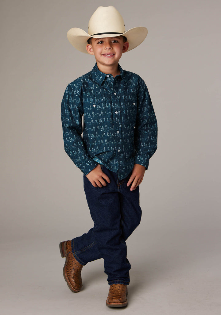 BOYS DESERT STRIPE PRINT LONG SLEEVE SNAP WESTERN SHIRT