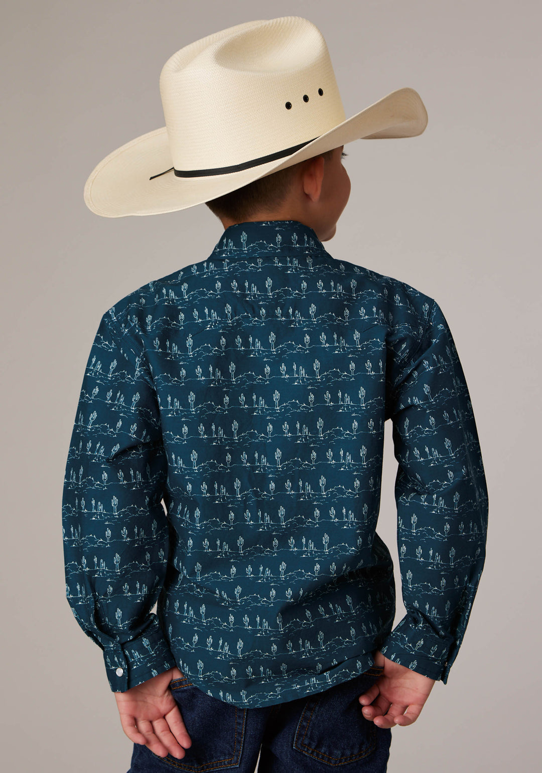 BOYS DESERT STRIPE PRINT LONG SLEEVE SNAP WESTERN SHIRT