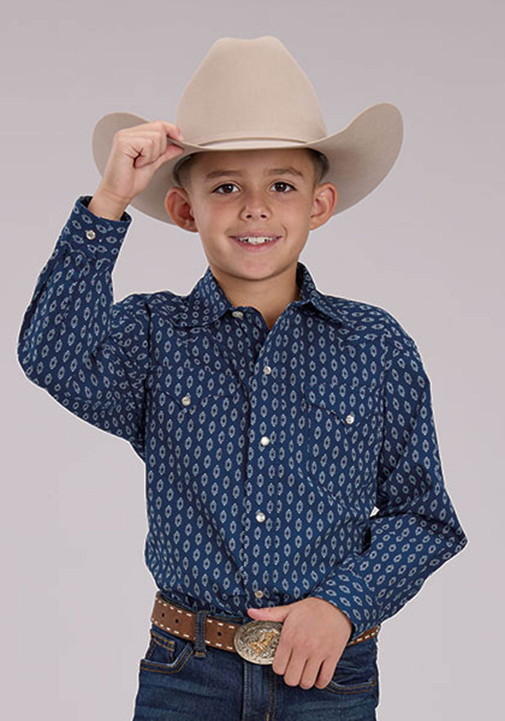 BOYS LONG SLEEVE SNAP DRYBRUSH DIAMONDS WESTERN SHIRT