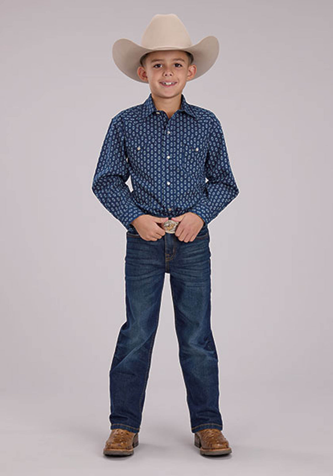 BOYS LONG SLEEVE SNAP DRYBRUSH DIAMONDS WESTERN SHIRT