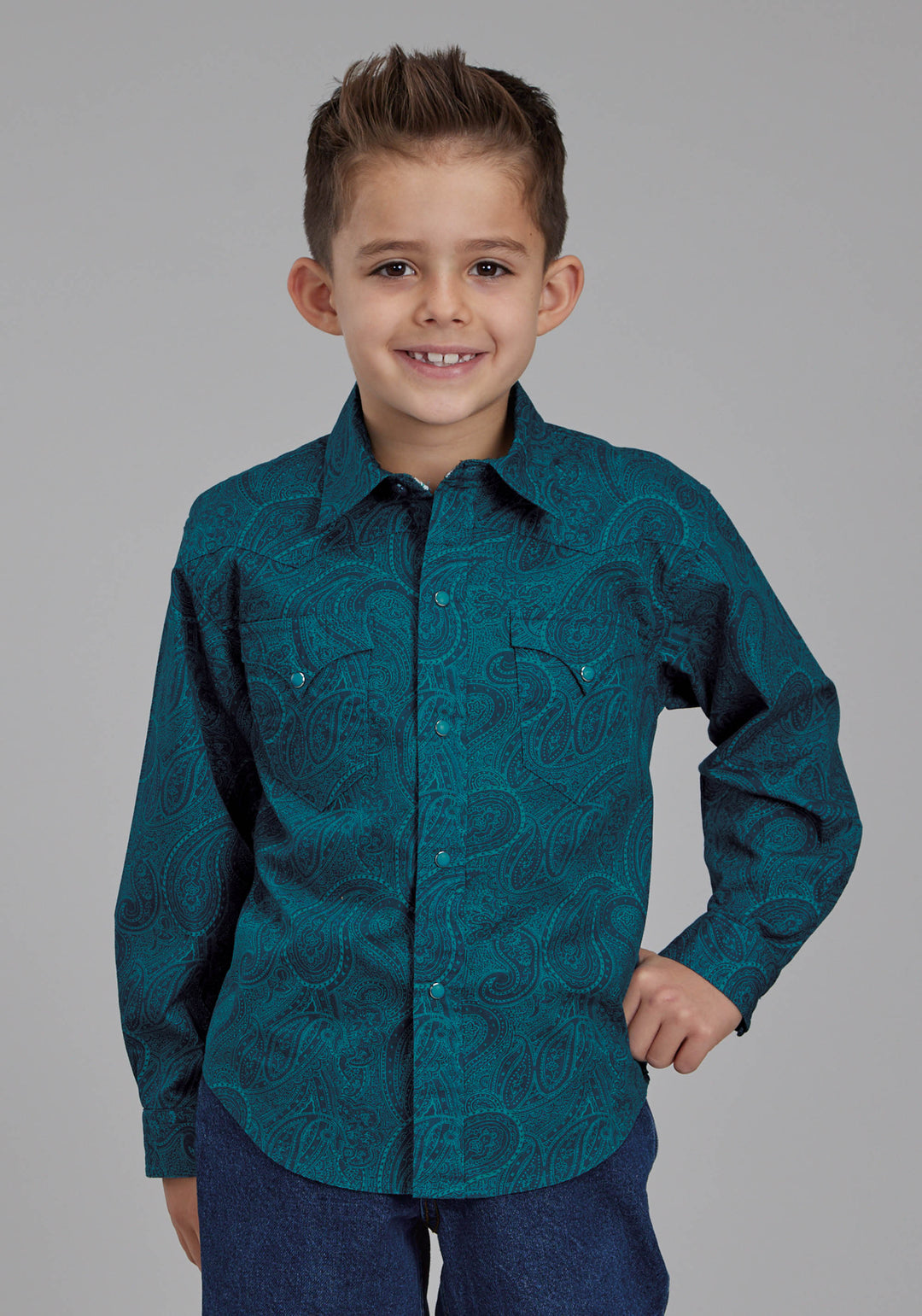 BOYS TONAL PAISLEY LONG SLEEVE SNAP WESTERN SHIRT