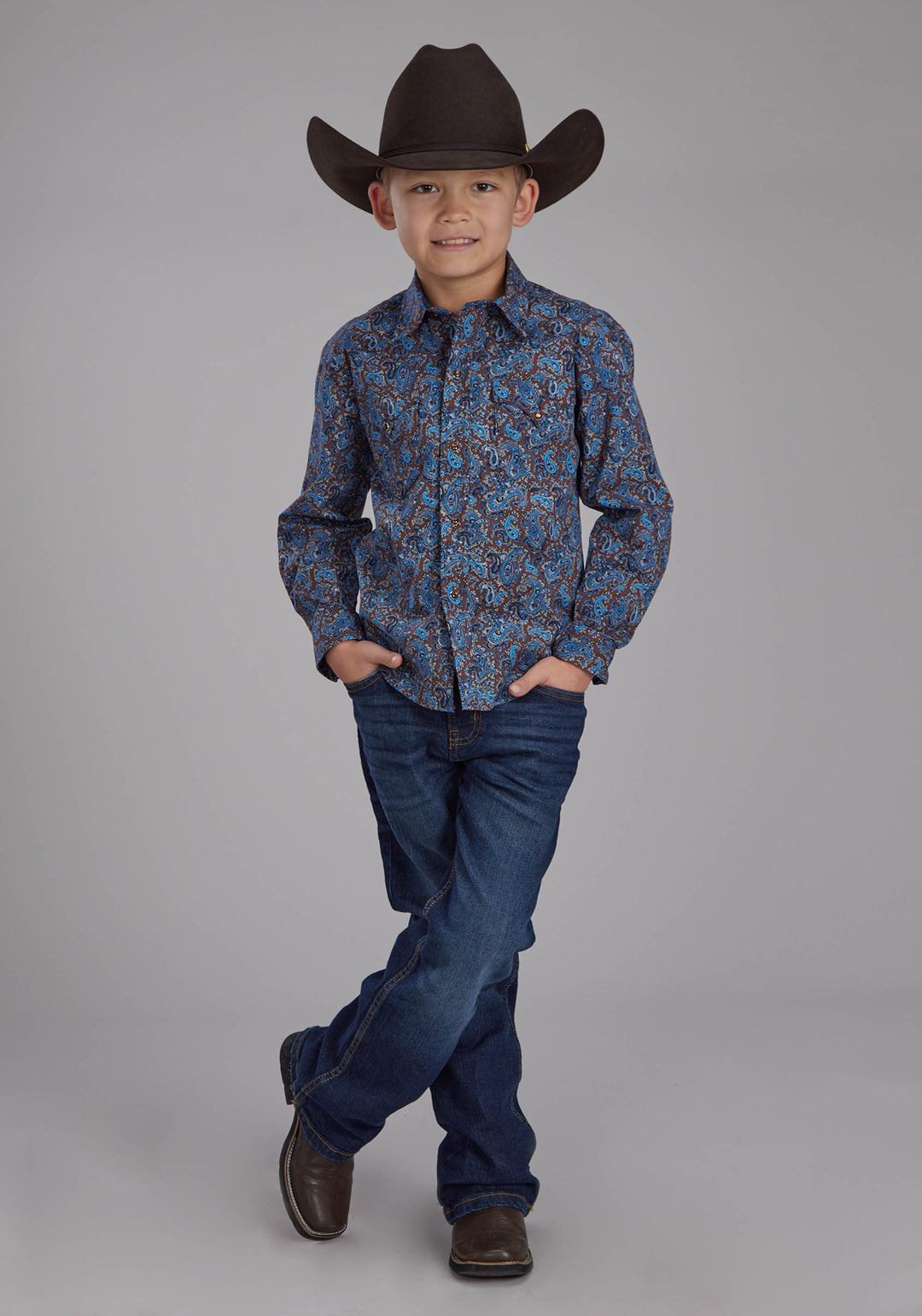 BOYS RIVER PAISLEY LONG SLEEVE SNAP WESTERN SHIRT