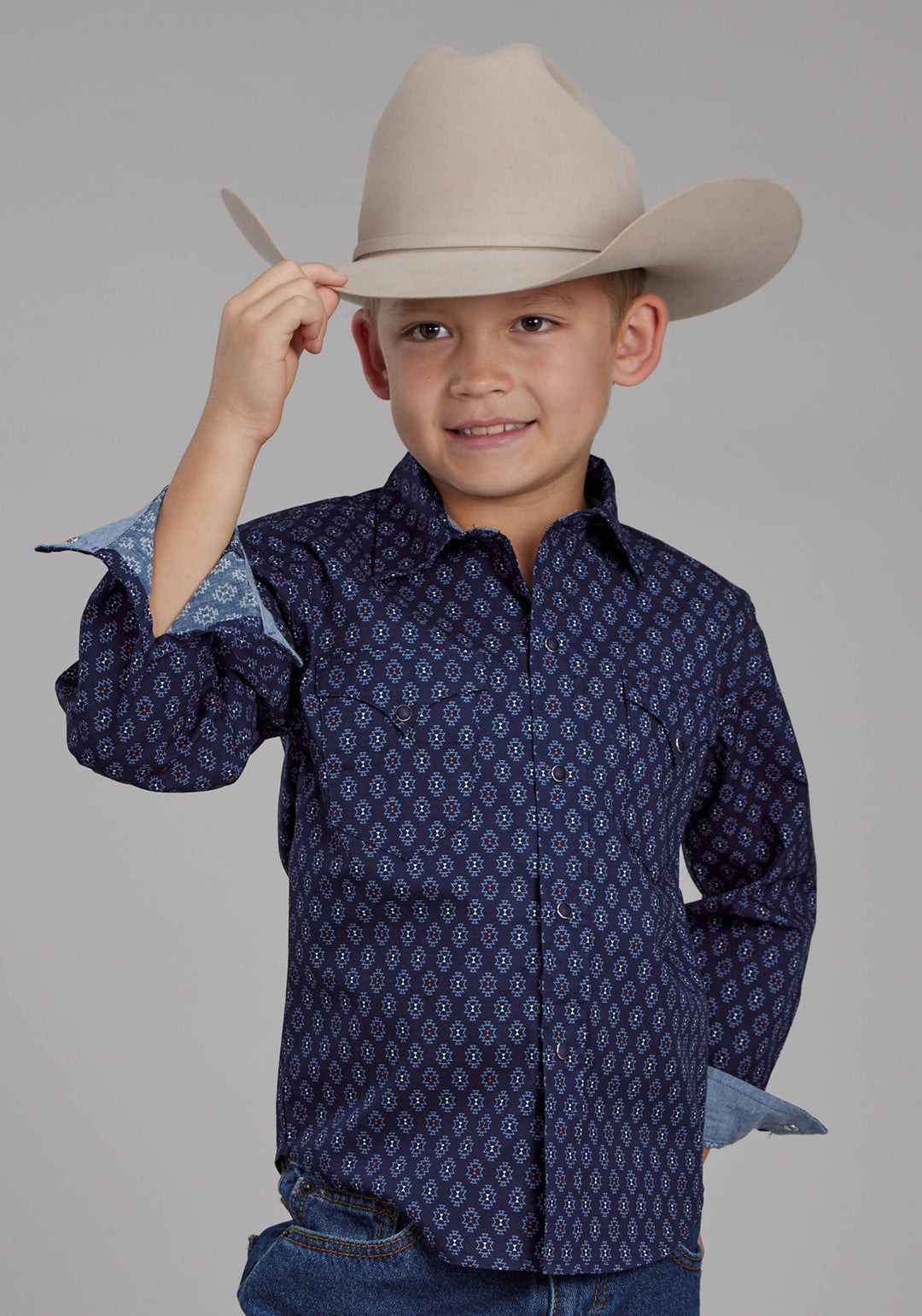 BOYS AZTECS PRINT LONG SLEEVE SNAP WESTERN SHIRT