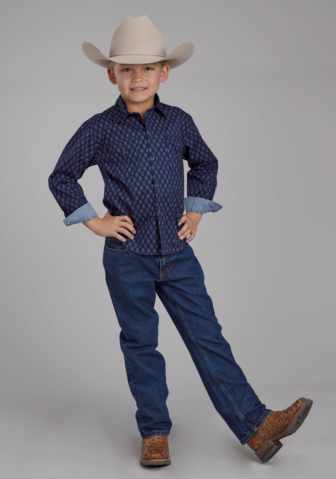 BOYS AZTECS PRINT LONG SLEEVE SNAP WESTERN SHIRT