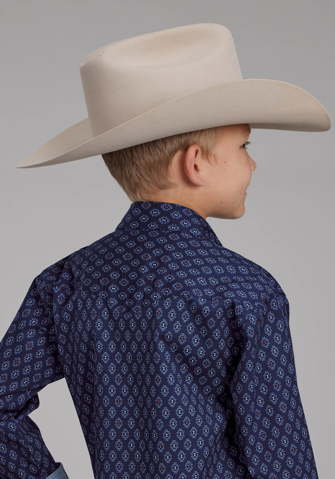 BOYS AZTECS PRINT LONG SLEEVE SNAP WESTERN SHIRT