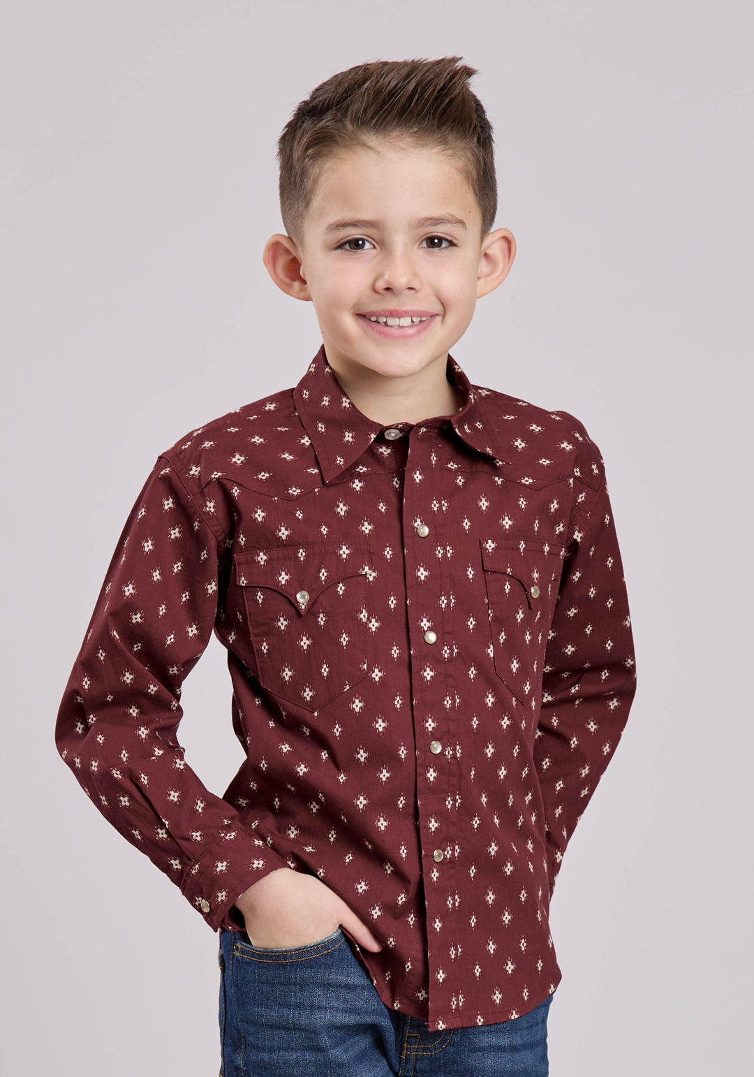 BOYS LONG SLEEVE SNAP MINI AZTEC WESTERN SHIRT