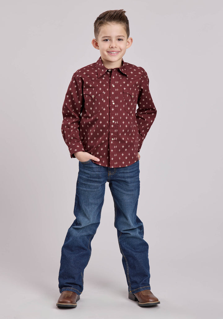 BOYS LONG SLEEVE SNAP MINI AZTEC WESTERN SHIRT