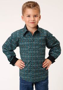 BOYS LONG SLEEVE SNAP DIAMOND AZTEC PRINT WESTERN SHIRT