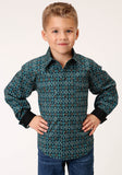 BOYS LONG SLEEVE SNAP DIAMOND AZTEC PRINT WESTERN SHIRT