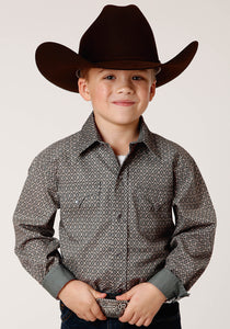 BOYS LONG SLEEVE SNAP BROKEN DIAMOND PRINT WESTERN SHIRT