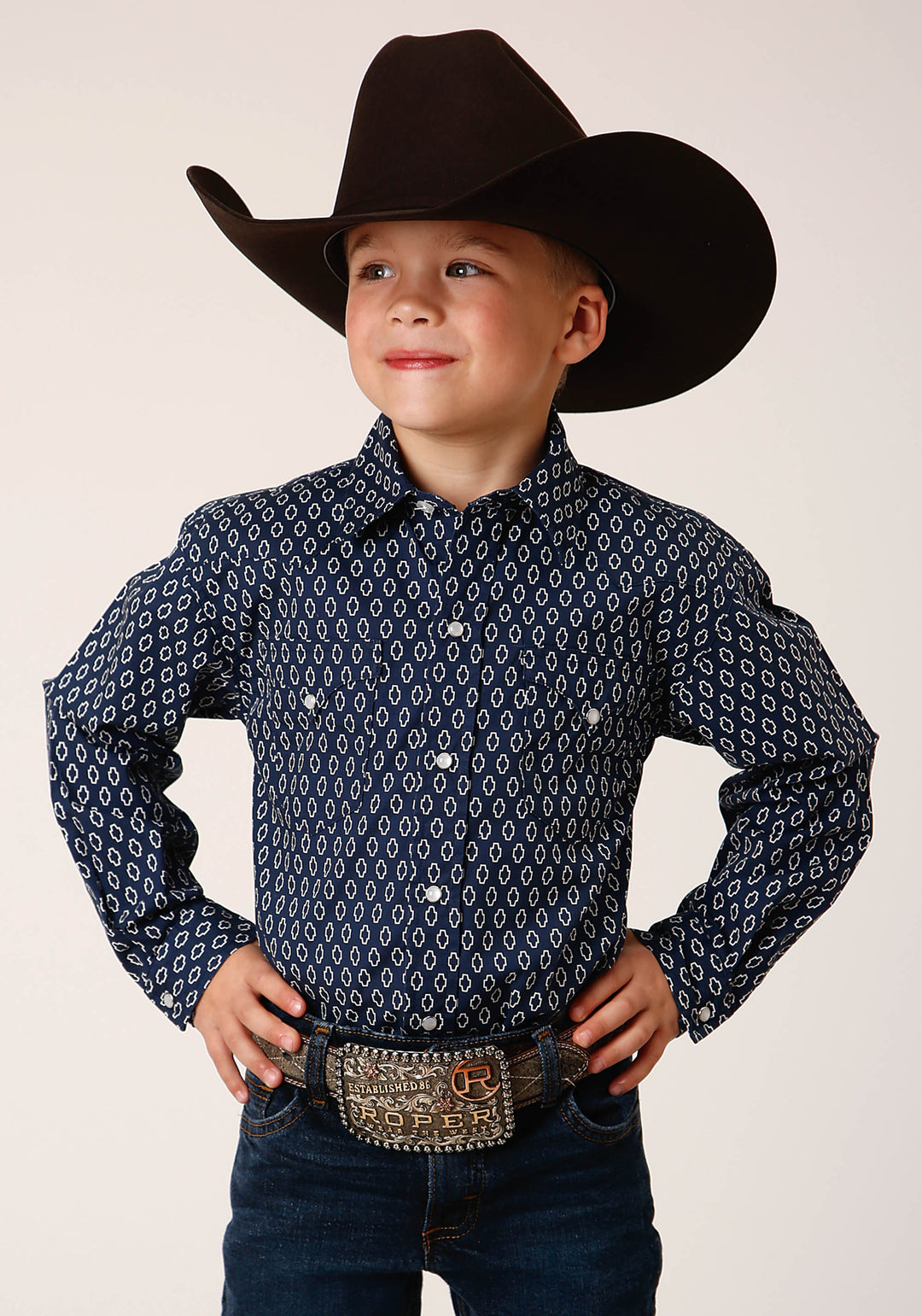 BOYS LONG SLEEVE SNAP MIDNIGHT GEO WESTERN SHIRT
