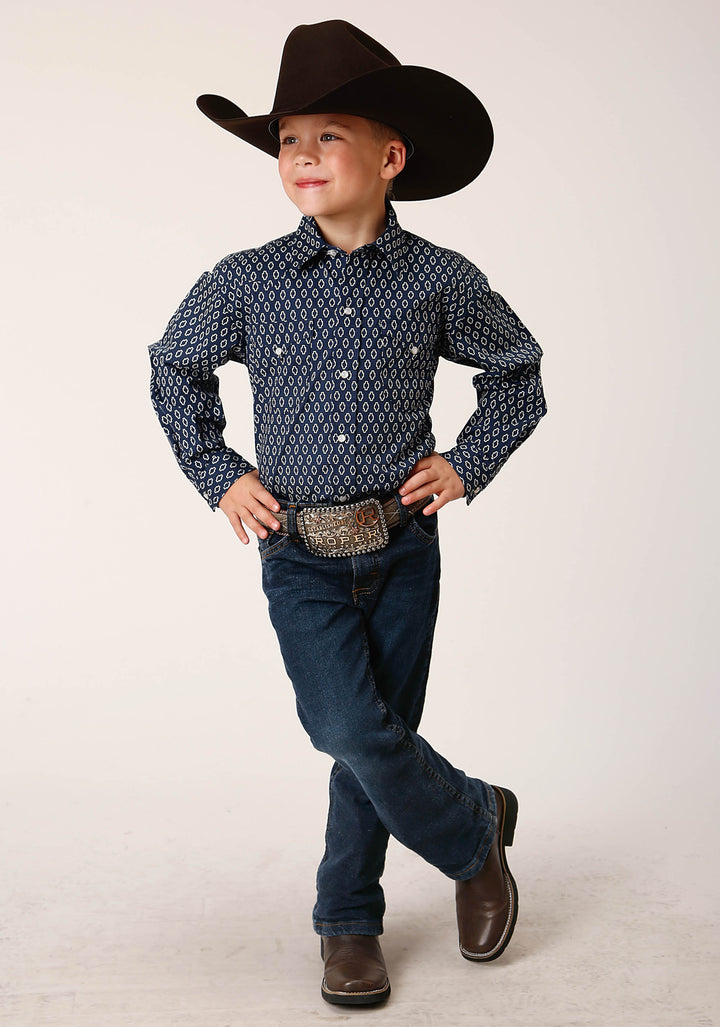 BOYS LONG SLEEVE SNAP MIDNIGHT GEO WESTERN SHIRT