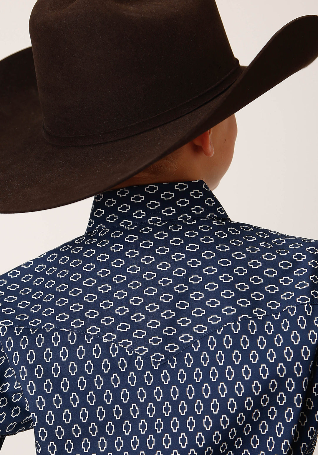 BOYS LONG SLEEVE SNAP MIDNIGHT GEO WESTERN SHIRT