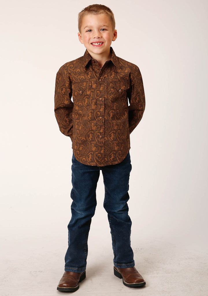 BOYS LONG SLEEVE SNAP VINTAGE PAISLEY WESTERN SHIRT