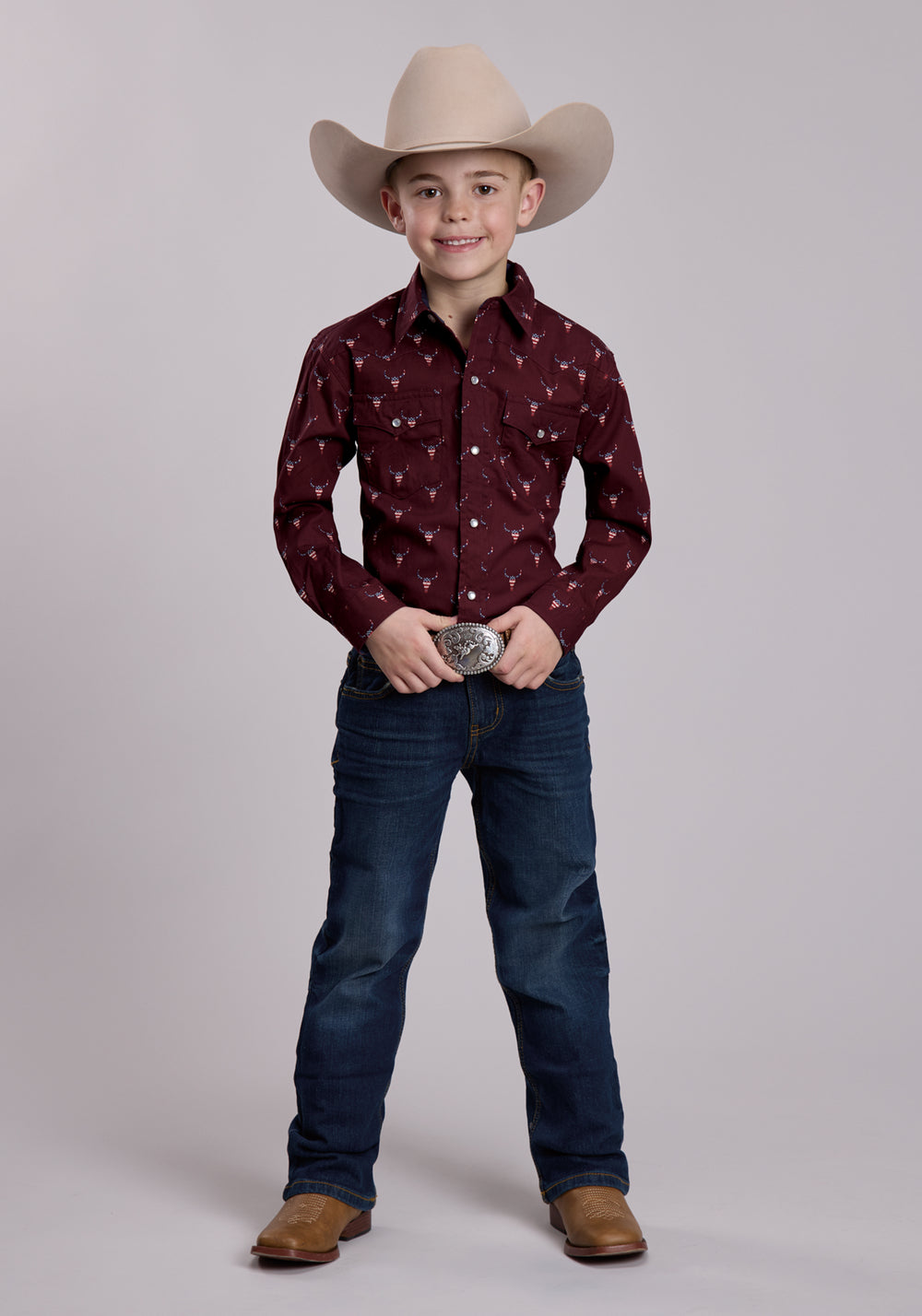 BOYS ROPER SKULL PRINT LONG SLEEVE SNAP SHIRT
