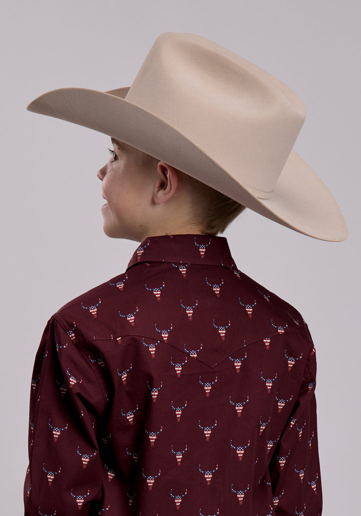 BOYS ROPER SKULL PRINT LONG SLEEVE SNAP SHIRT