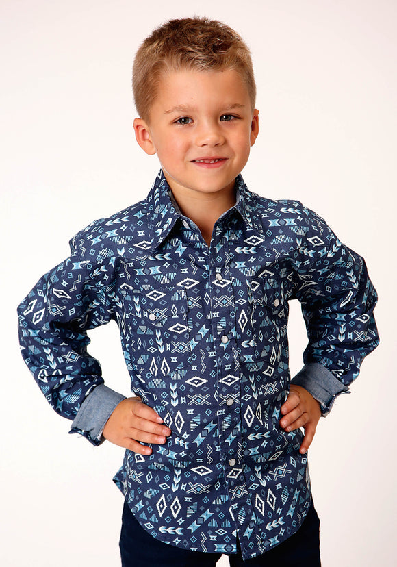 BOYS LONG SLEEVE SNAP ALL AROUND AZTEC PRINT WESTERN SHIRT
